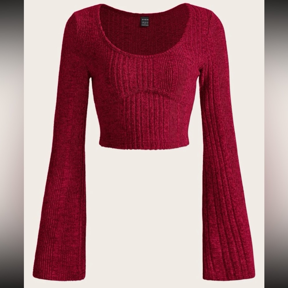 SHEIN Red Long Bell Sleeve Crop Top